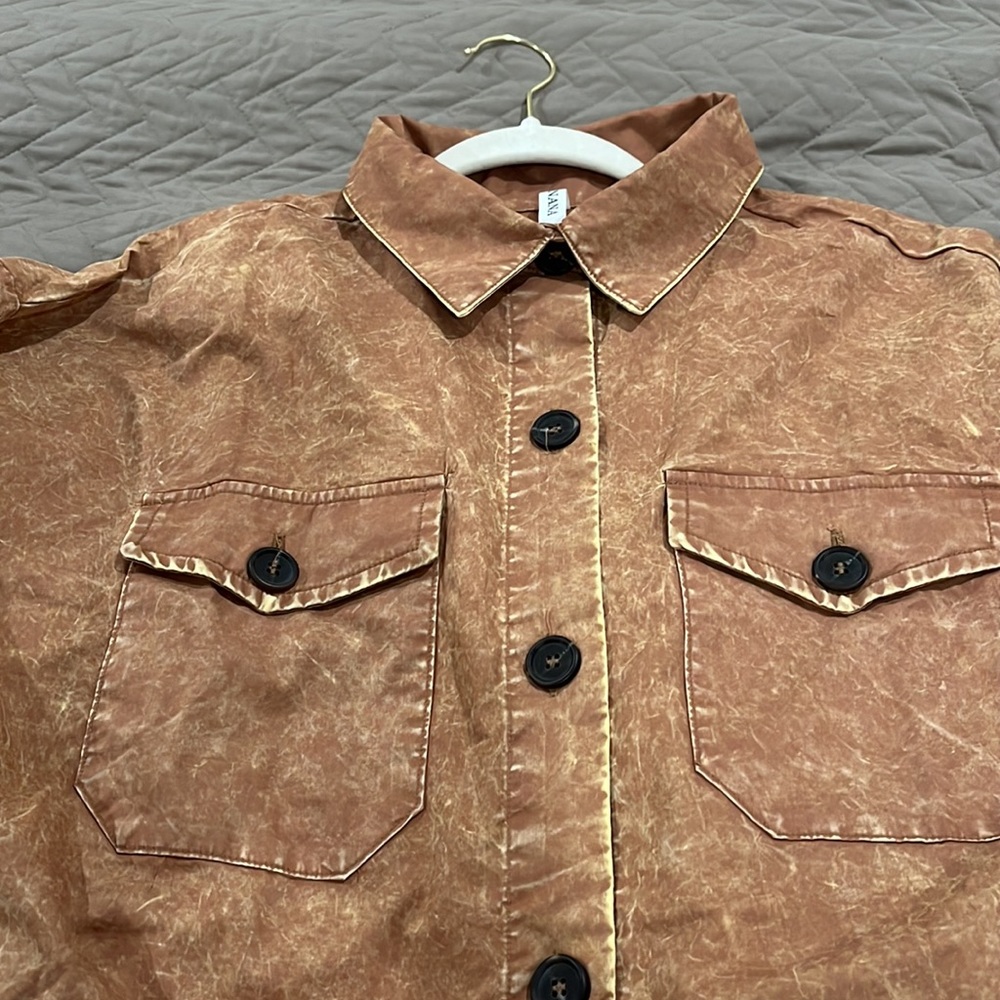 Deep Camel Poplin Vintage-Wash Oversized Shacket/NWOT/L - Picture 4 of 8